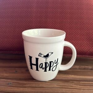 Natural Life “Happy” Coffee Tea Mug Black White Birds Love 14 oz